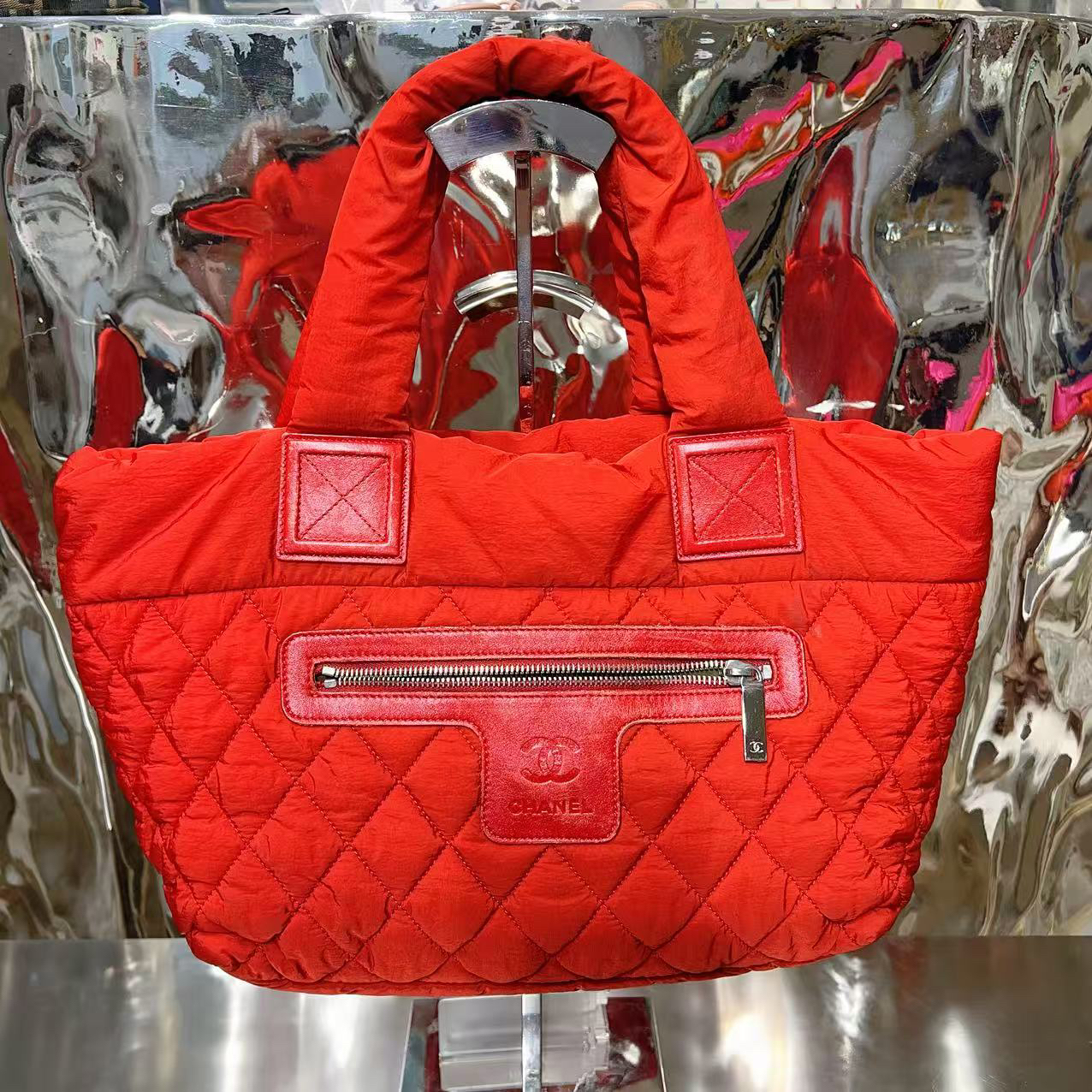 99新 Chanel/香奈儿 红色 泡芙 双c 托特 单肩包/HD