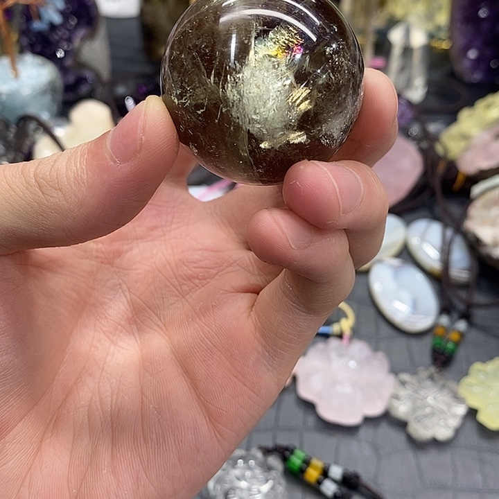 天然黄水晶茶水晶共生爆彩球未镶嵌水晶