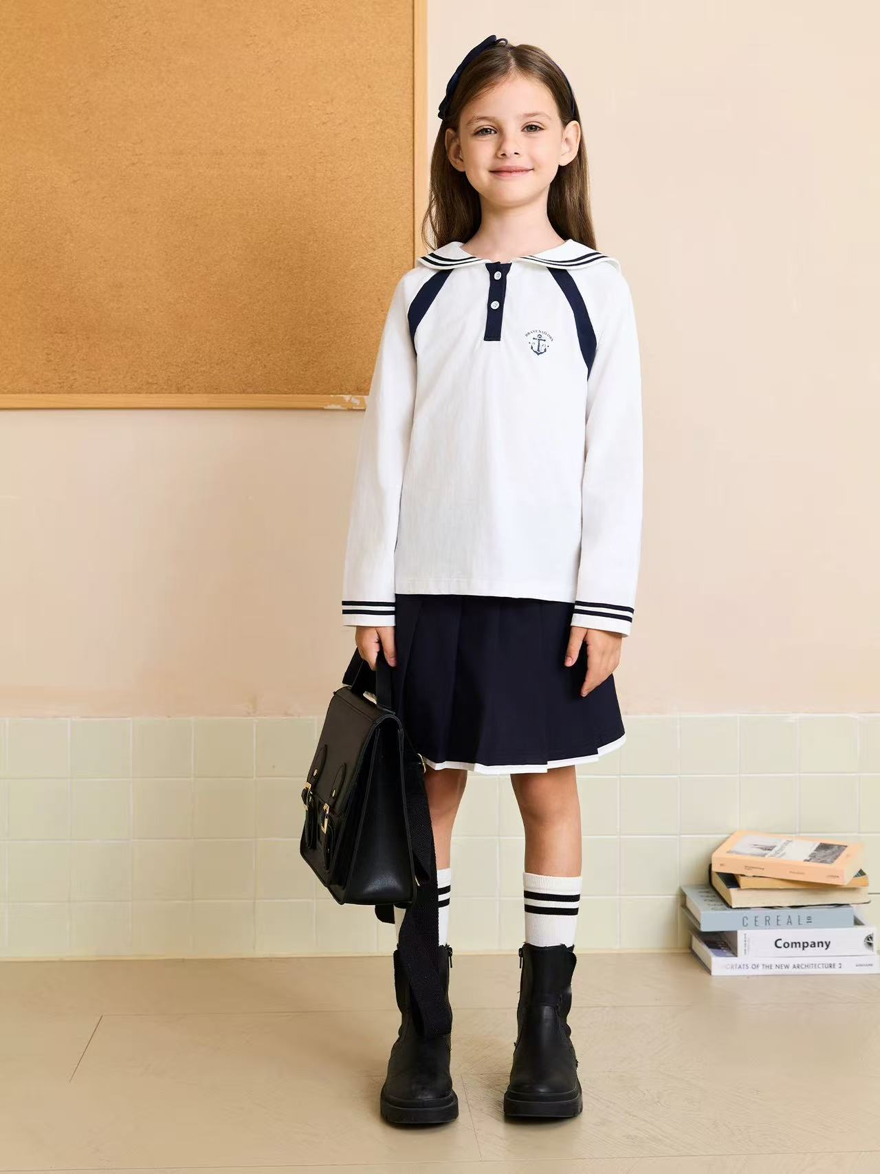 马克珍妮女童海军学院长袖T恤 儿童薄卫衣2025年秋装新款551209