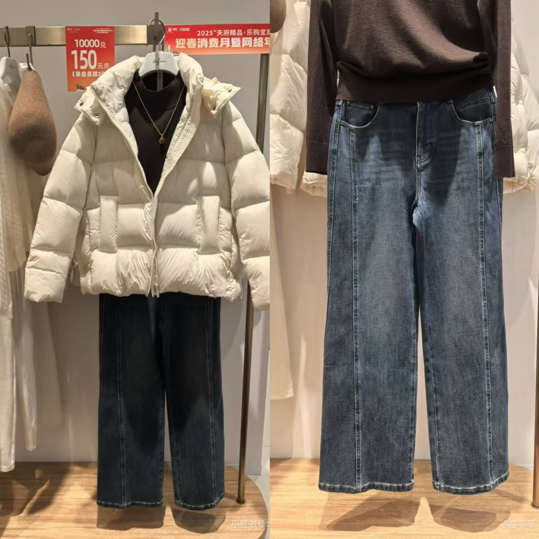 伊～2025冬新品高弹力直筒牛仔裤1GA150091牛仔蓝898