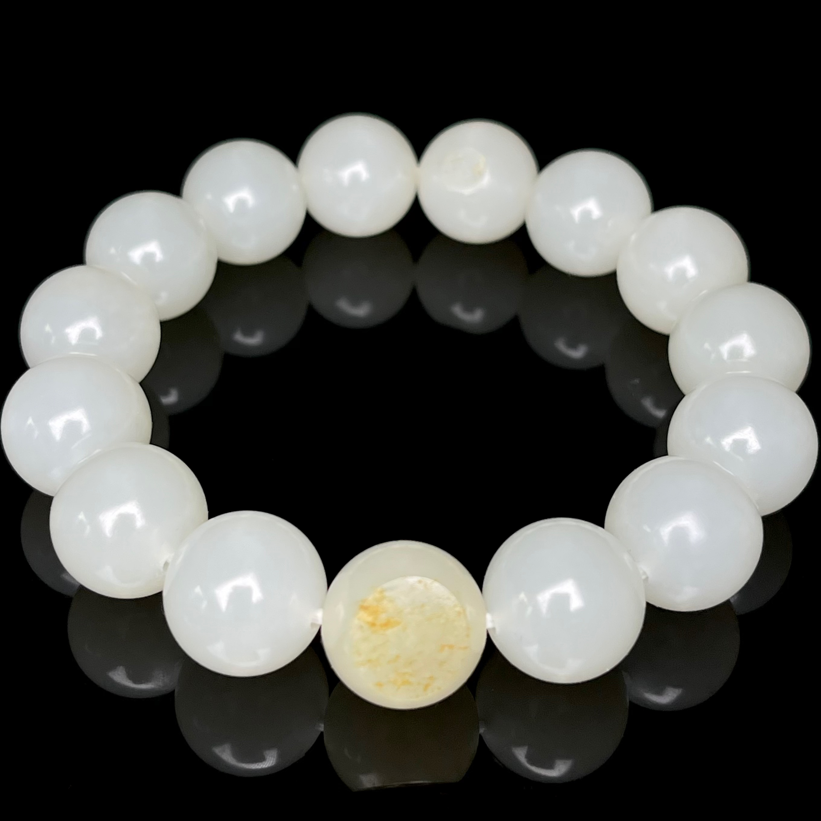 【卡14圆珠手串】新疆和田玉（子料） 同料15颗 2颗带洒金皮 0600