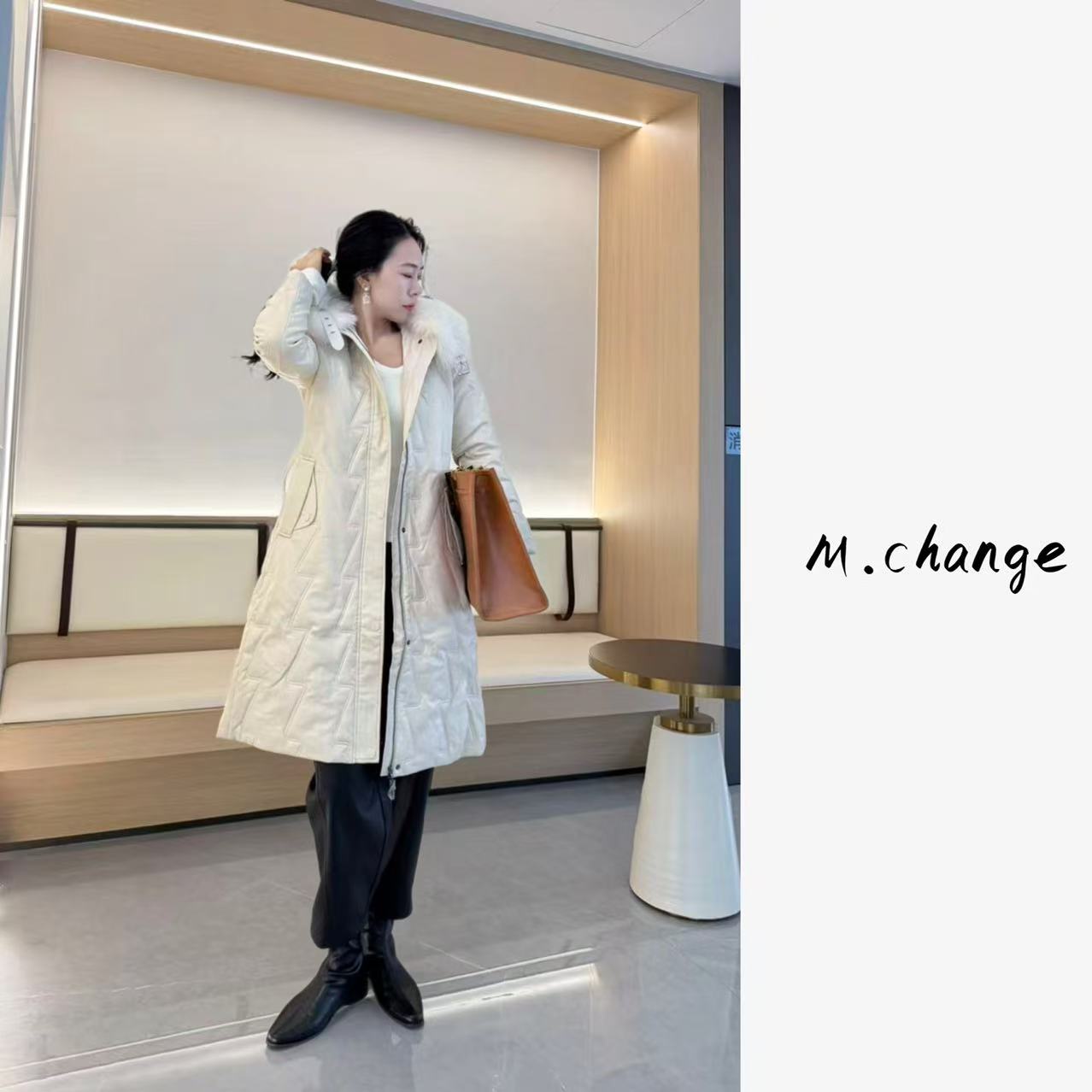 M.change【融雪之梦】新款狐狸毛领中长款加厚保暖真皮羽绒服