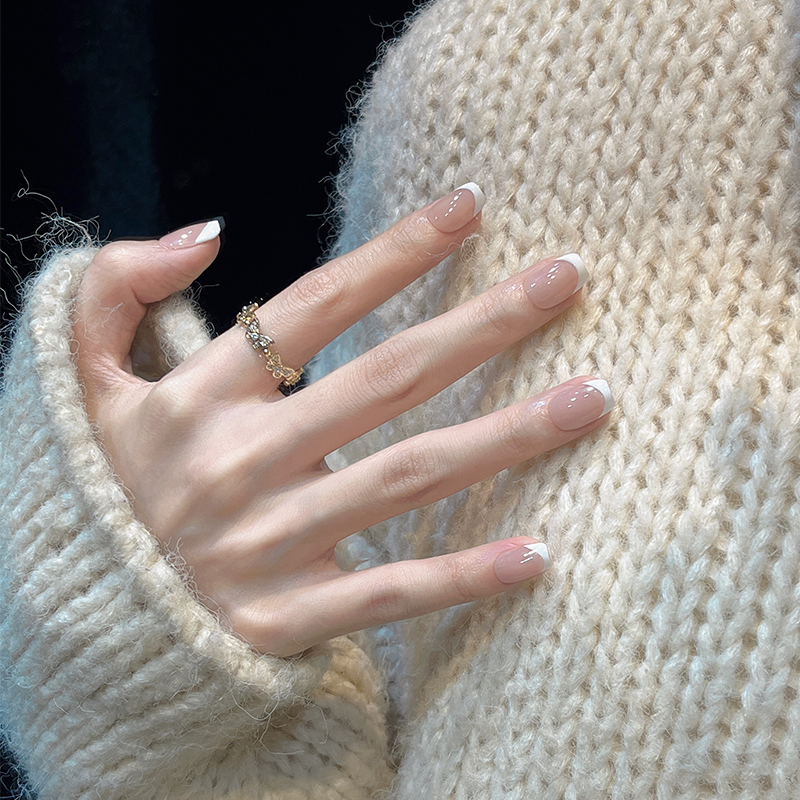 米哩米手工美甲穿戴甲片流行温柔裸色法式高质量成品短款甜栗奶柚