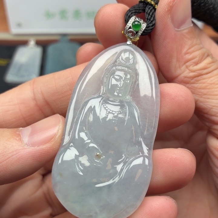 翡翠18K金镶嵌挂件天然翡翠