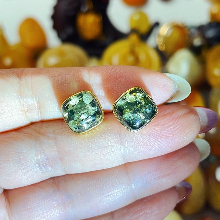 琥珀戒指银S925镶嵌耳钉