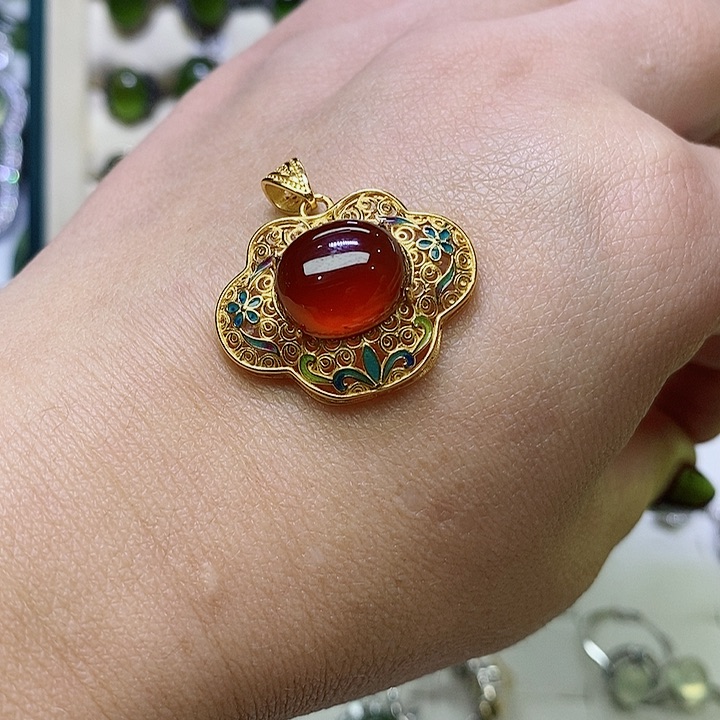 石榴石吊坠银S925镶嵌"****