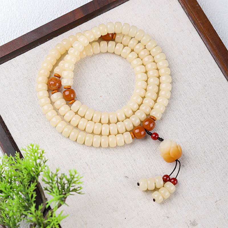 【药片珠】木槿夕年天然白玉菩提手串108手串原创菩提珠串国风复古