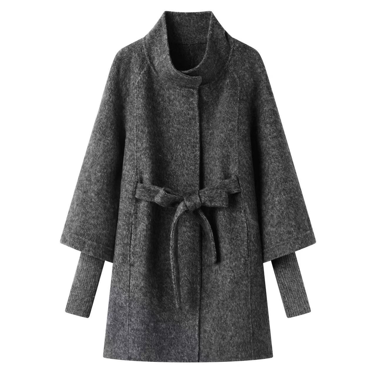 兔毛袖开衫大衣毛呢外套立领秋冬羊驼毛