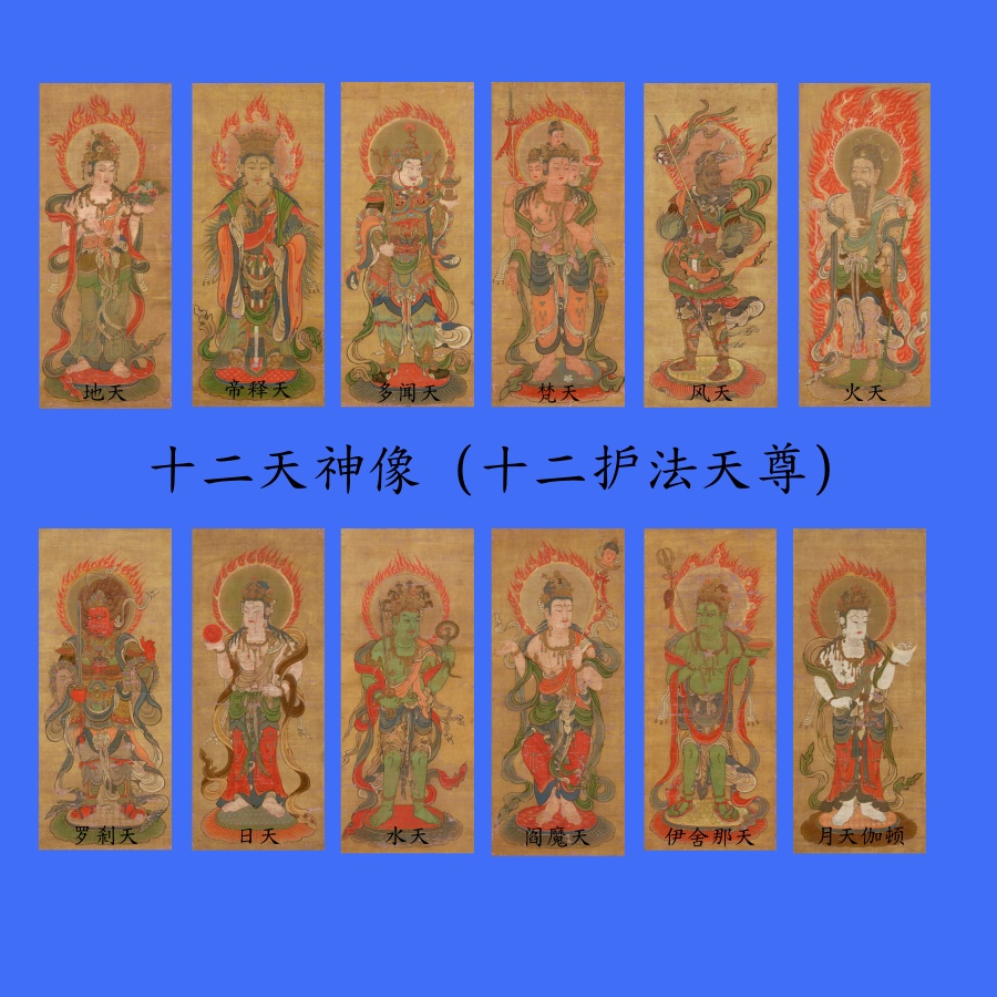 十二天神像(十二护法天尊像)高清微喷国画字画复制微喷书法高清画