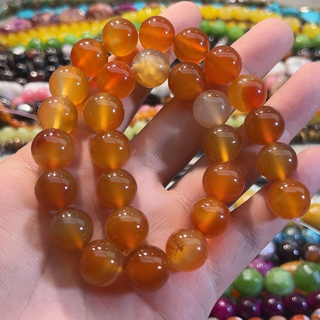 合金玛瑙/玉髓珠宝半成品红玛瑙一条14mm