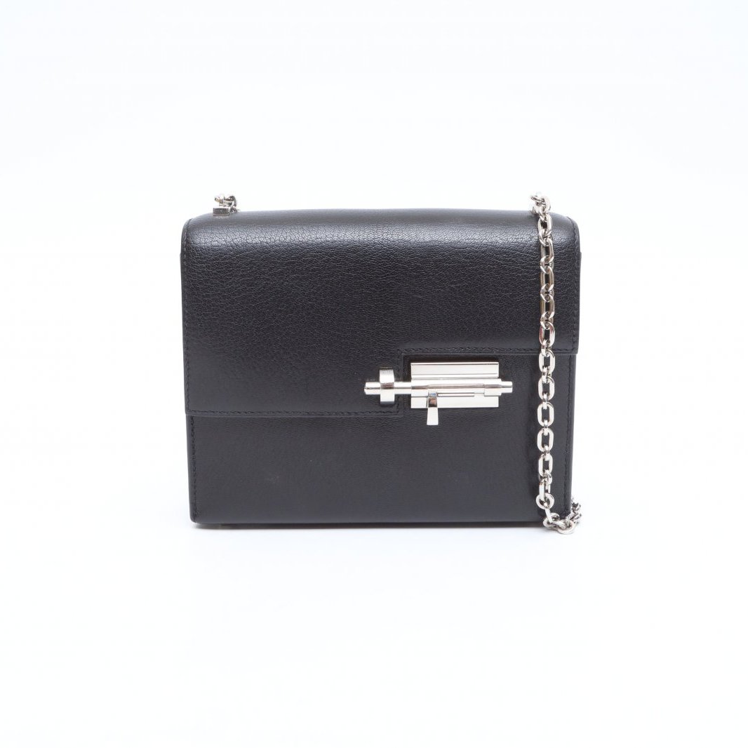 99新 Hermes/爱马仕 小花攀攀手枪包 插销包 17 黑色 山羊皮 D刻 