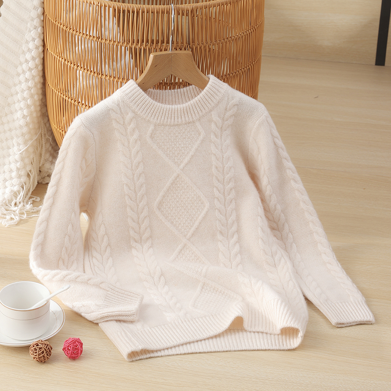 儿童半高领100%羊毛衫男童女童扭花菱形针织衫毛衣中大童套头打底