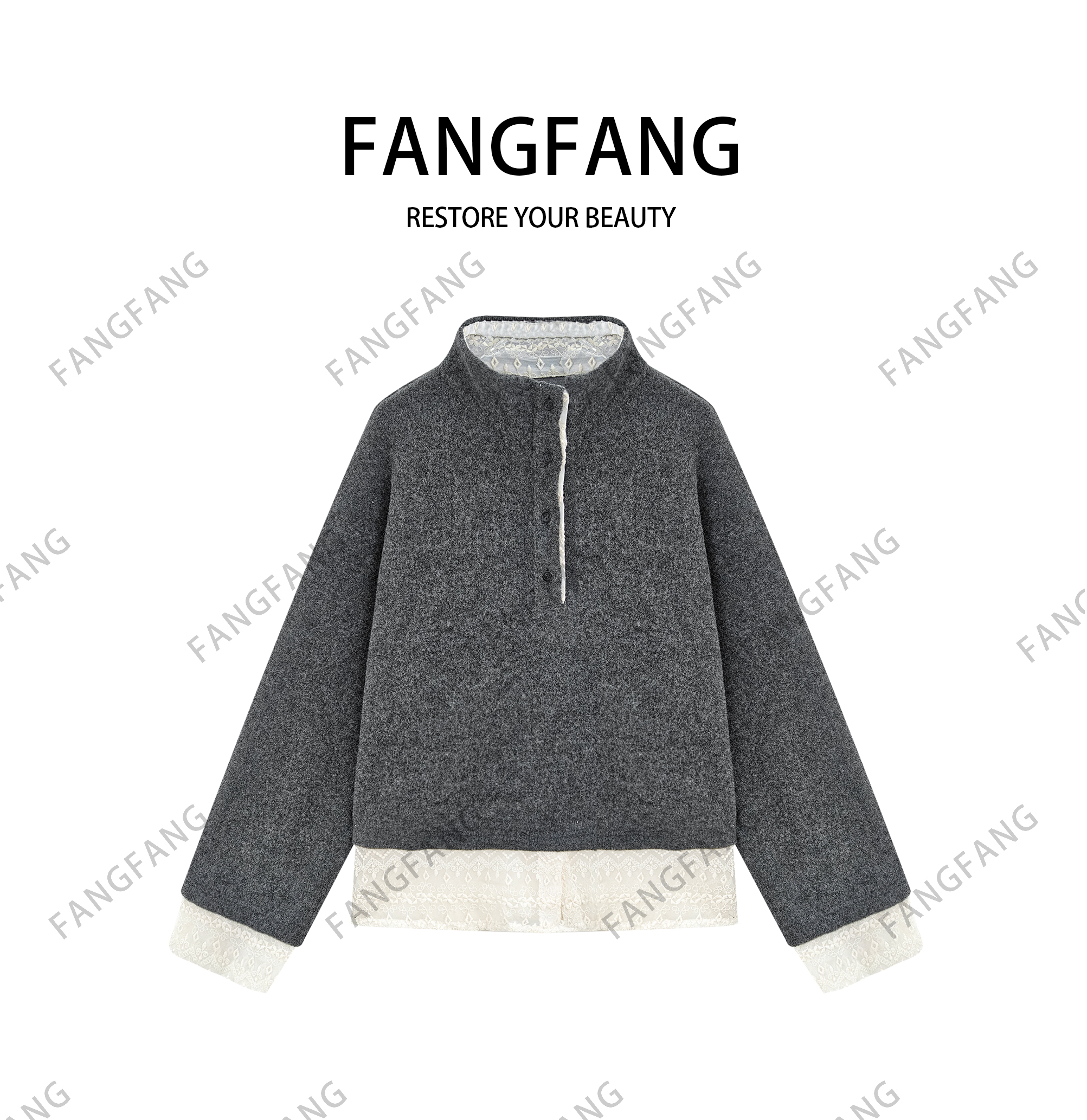 F.F休闲风套头通勤冬季拼接纯色卫衣上衣百搭长袖打底9251979