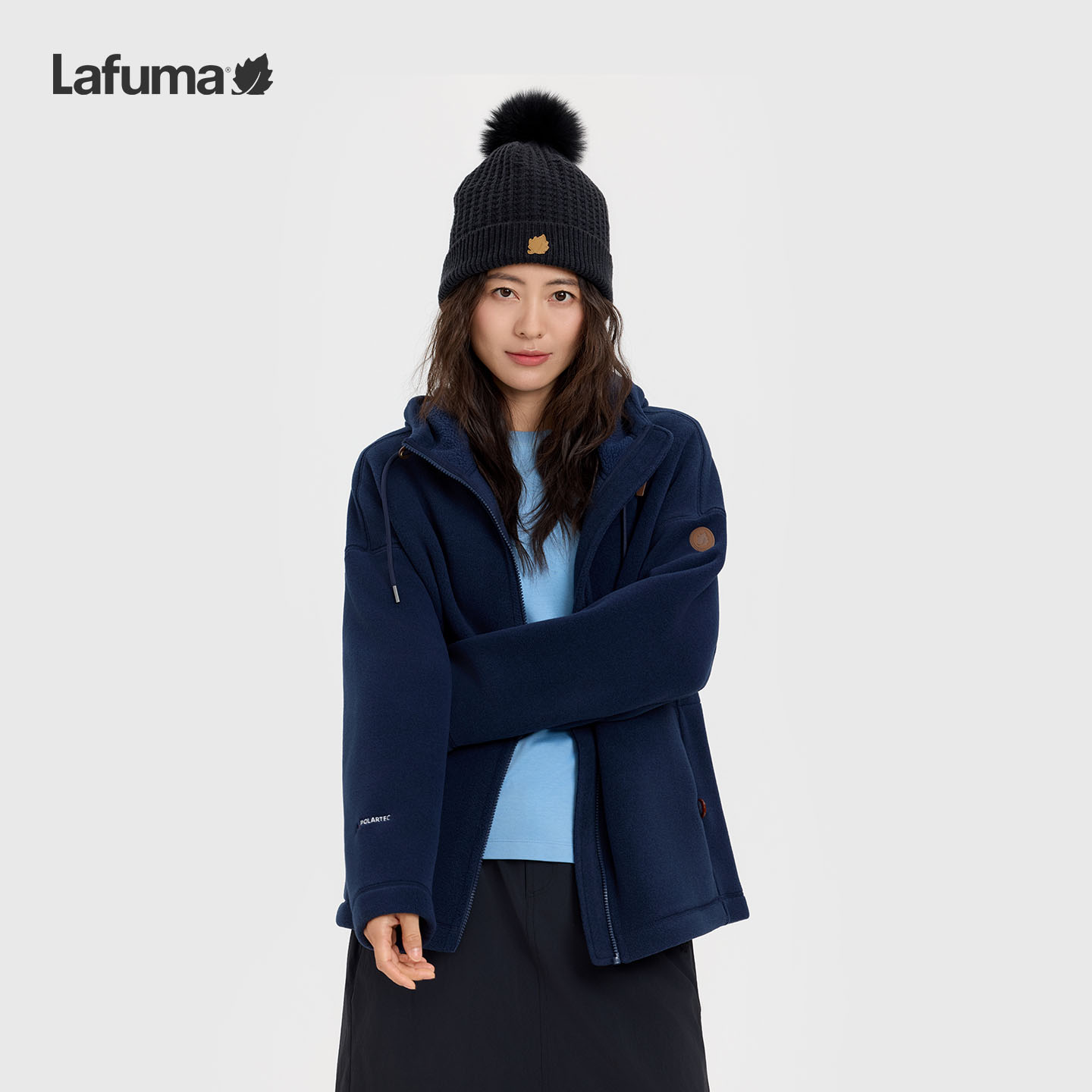【热销款】LAFUMA户外秋冬Polartec抓绒衣女宽松连帽外套LFJA3CRX6