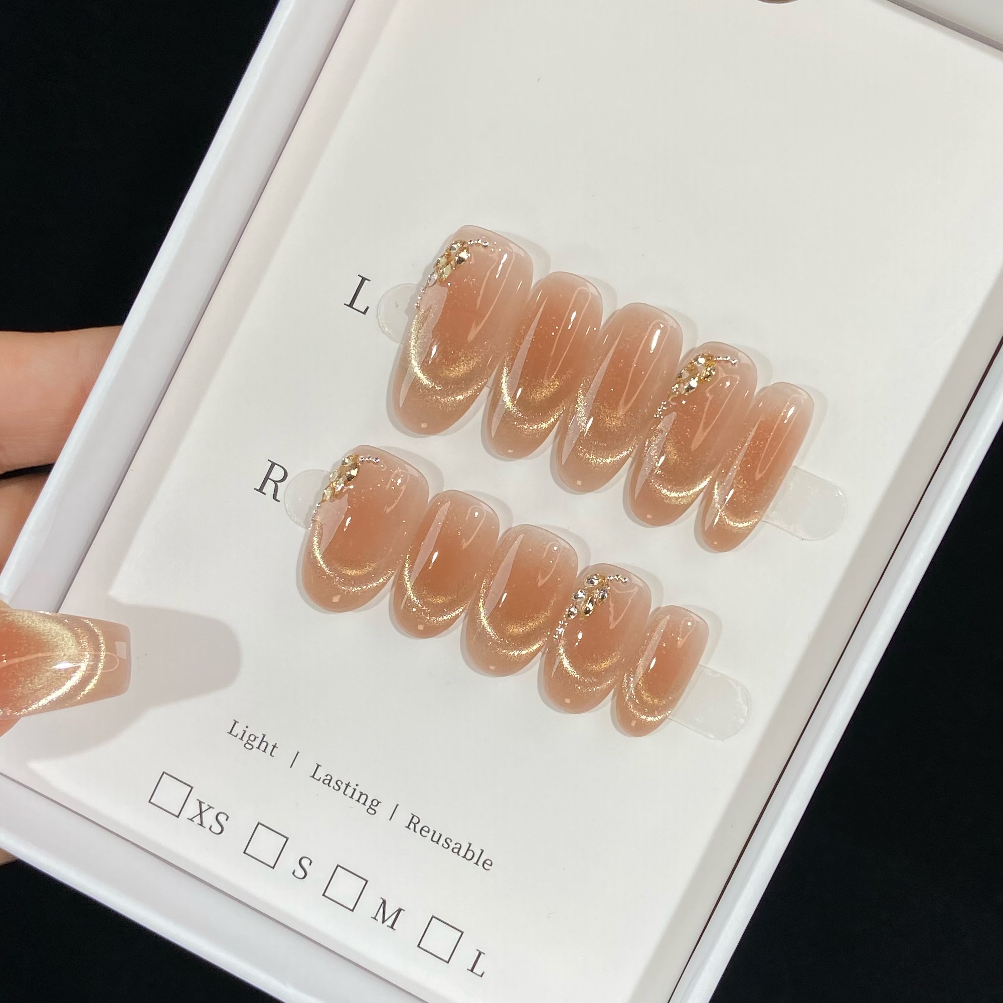 【落日余晖】秋冬显白可拆卸纯手工法式猫眼穿戴甲