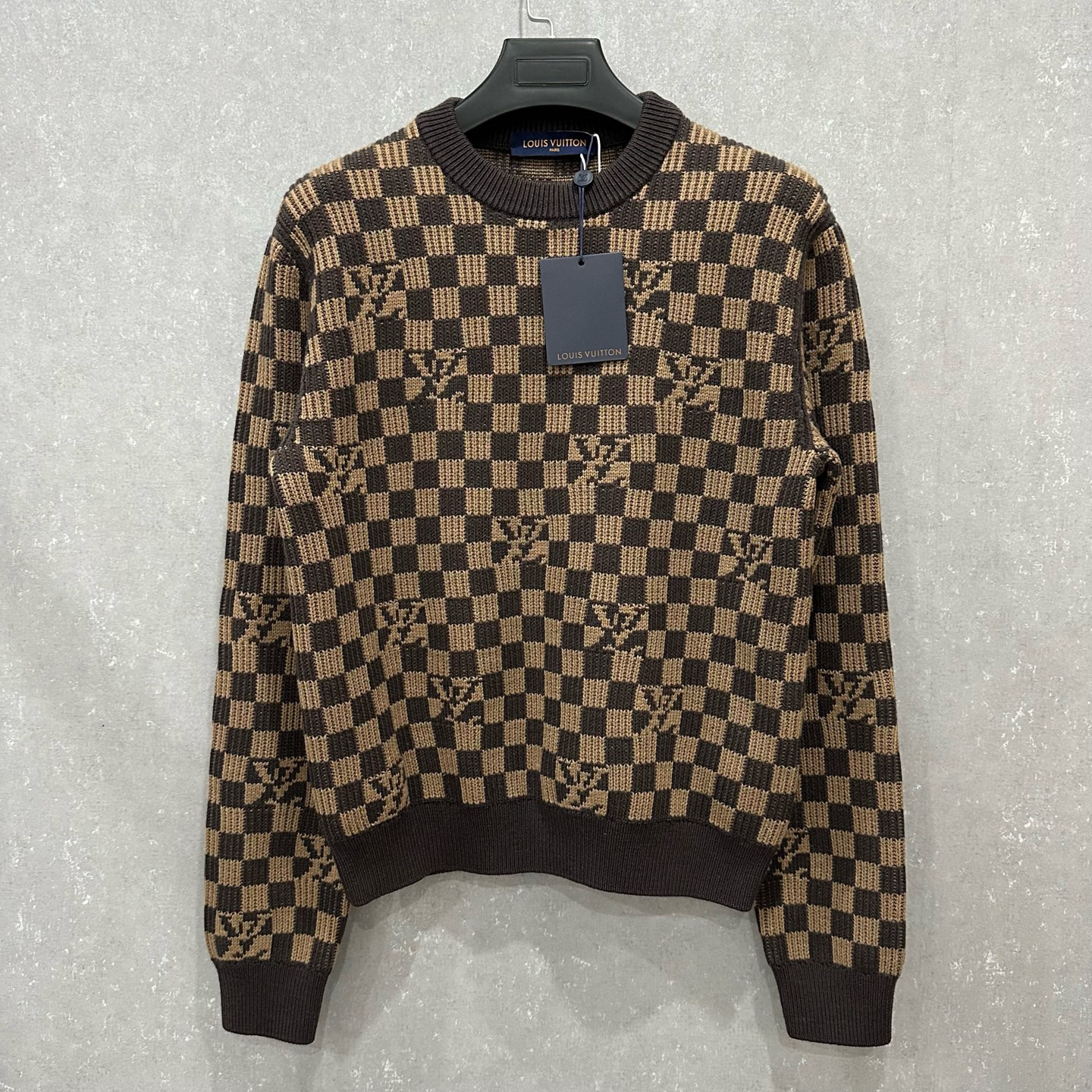 未使用 LouisVuitton/路易威登 棋盘格毛衣满印羊毛毛衣S码006542