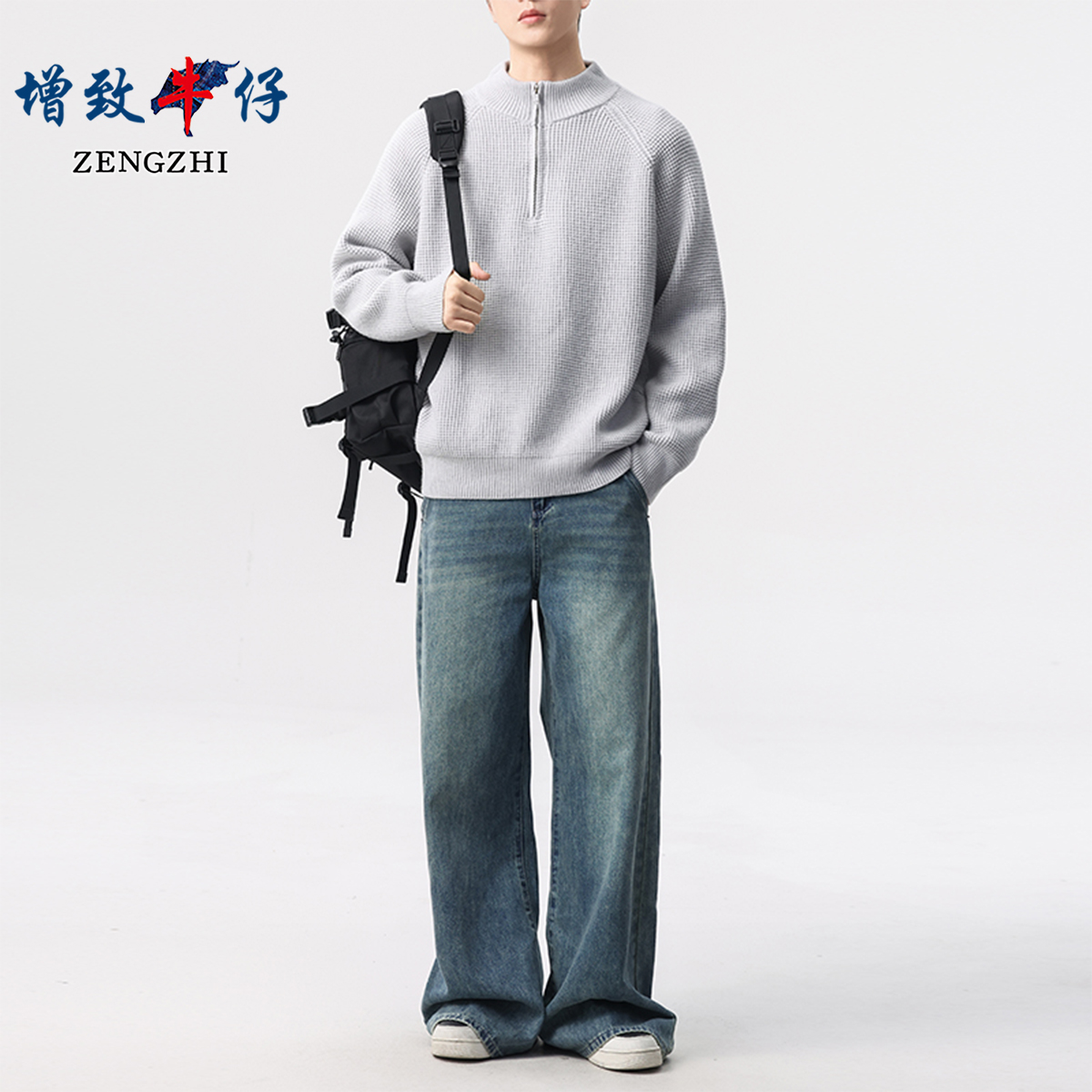 秋冬松弛感男士针织上衣半拉链领纯色日常通勤百搭款毛衣M3002