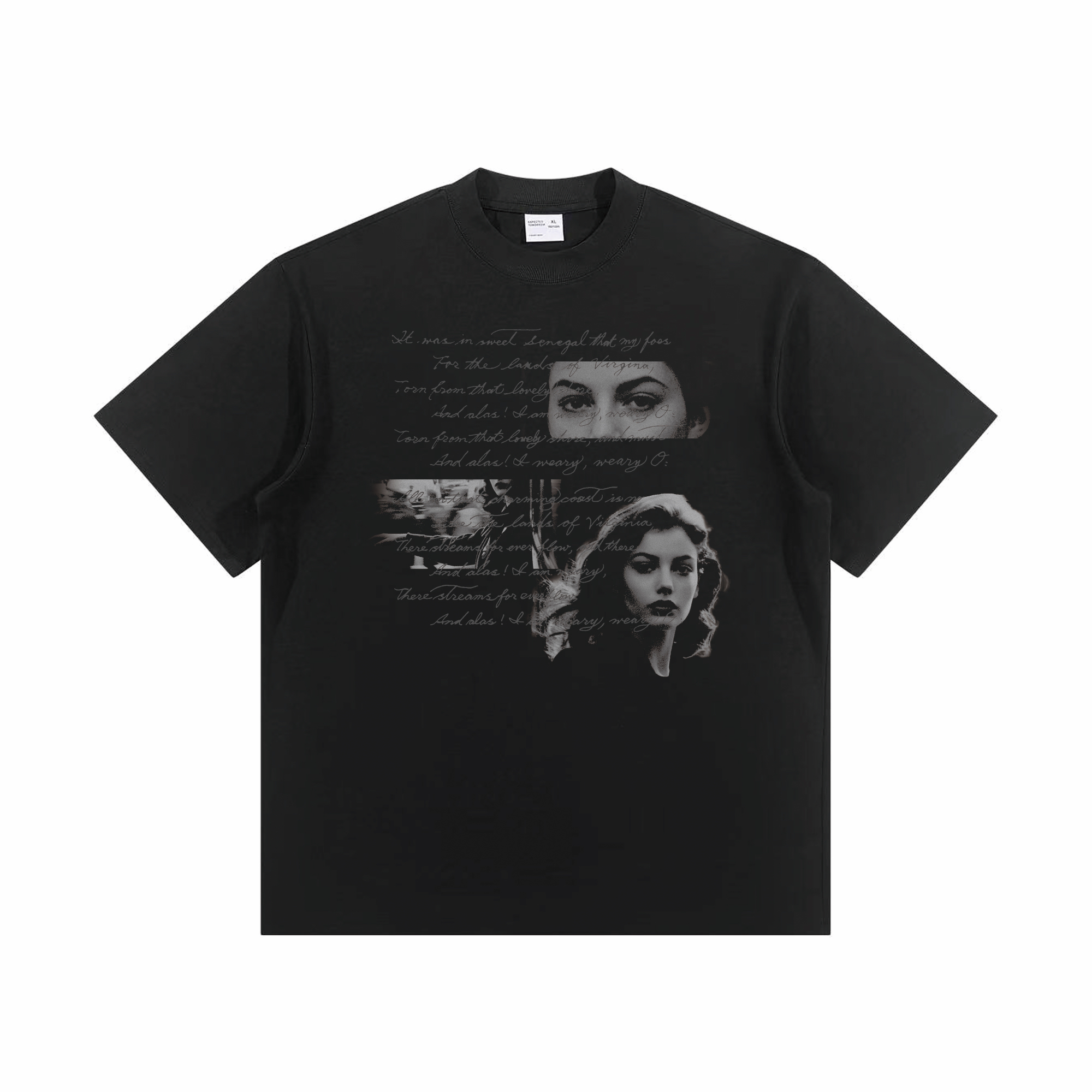 AILEKE【匆匆过客】进口白墨直喷印花重磅纯棉圆领宽松长短袖潮流