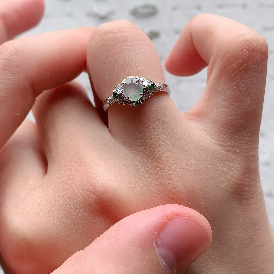 翡翠戒指银S925镶嵌0060