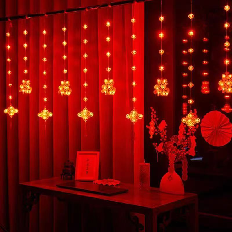 升级款中国结+福字款红灯笼LED灯条节日氛围灯适合新年装饰阳台