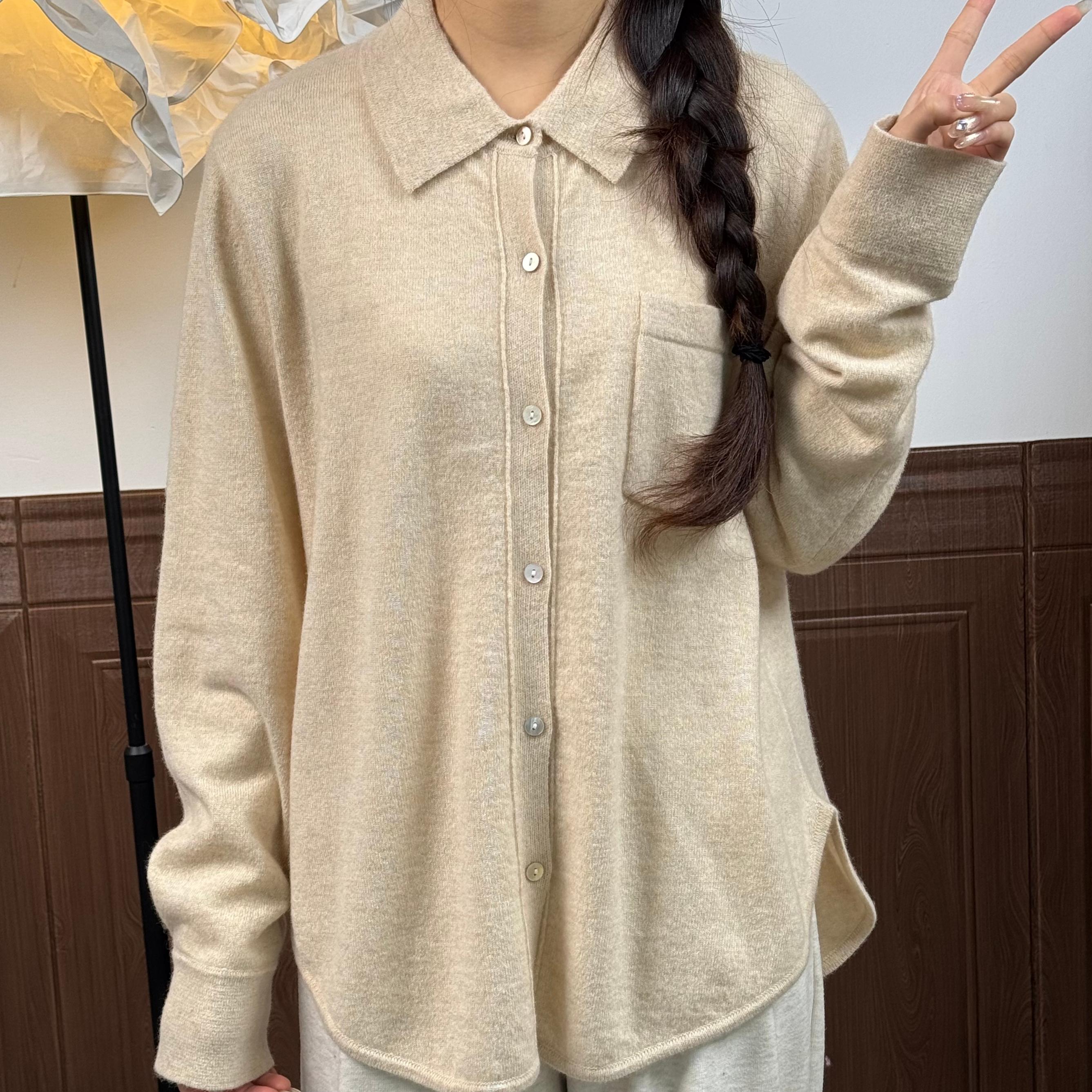 凰语【踏春必备】100山羊绒潮牌时尚秋冬衬衫宽松