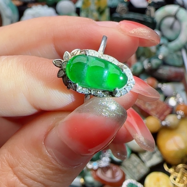 翡翠戒指银S925镶嵌天然A货58