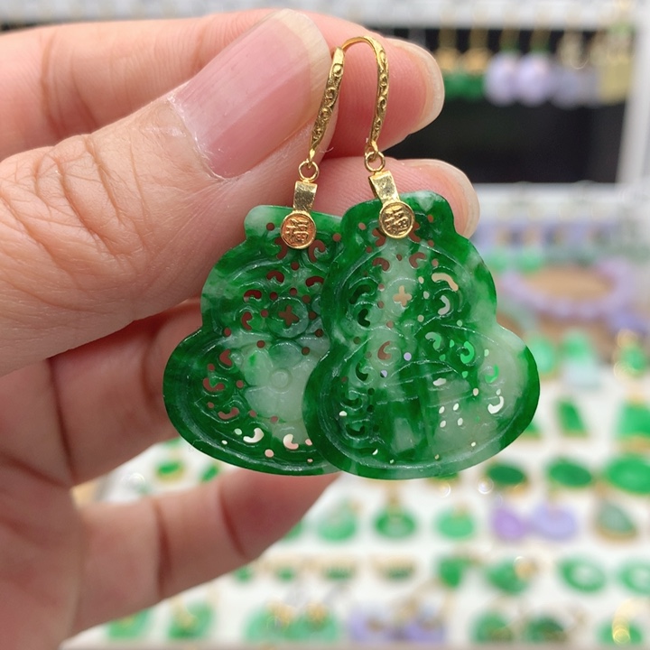 翡翠18K金镶嵌耳饰