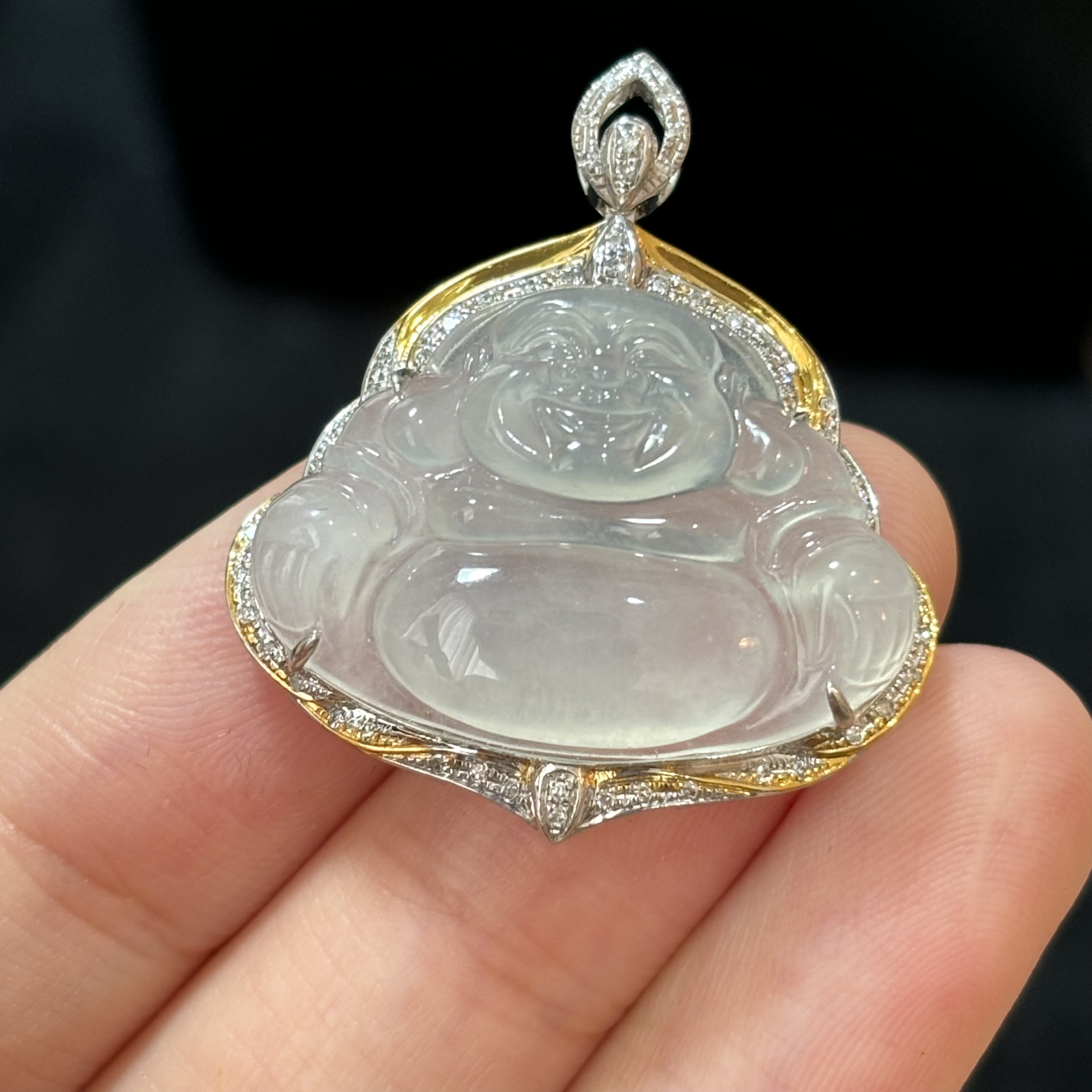 18k金缅甸A货翡翠佛公吊坠