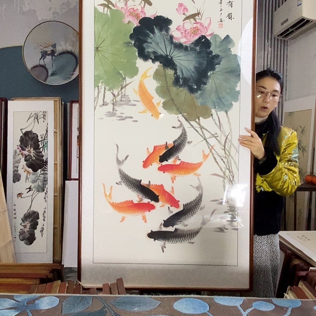 国画82✖️162厘米带框包邮国画作品