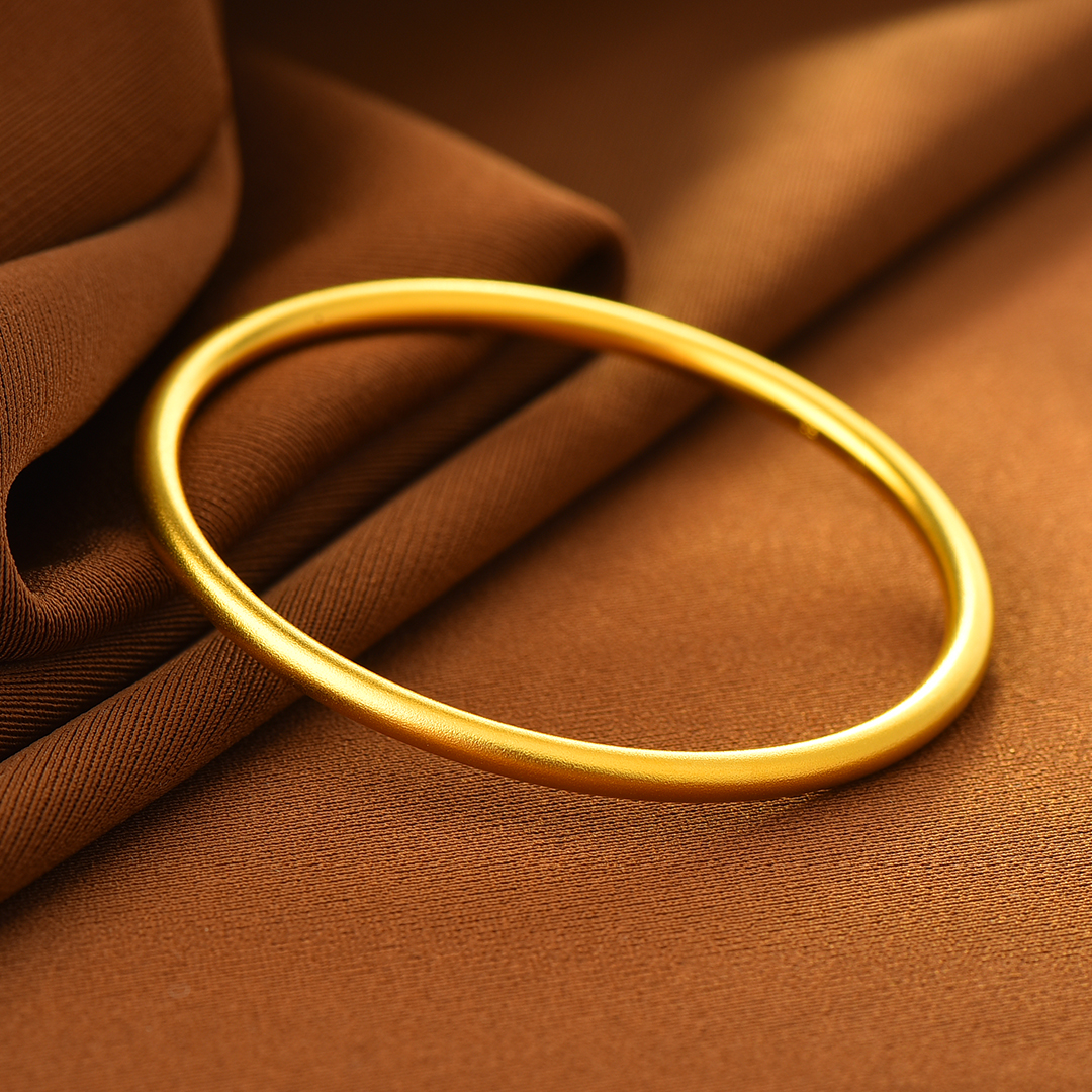 足银手镯 【淞湃】足银手镯 金色时尚古法素圈手镯