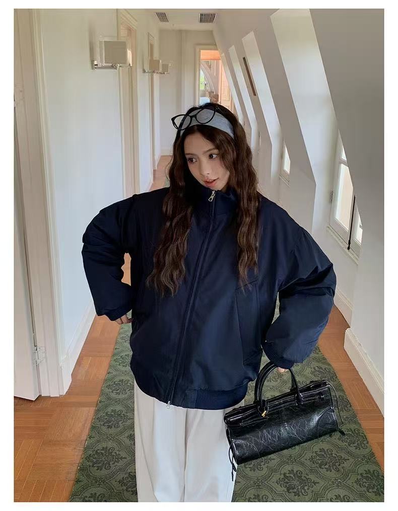 美式飞行服夹克棉服男女同款新款立领棒球服夹棉中性风宽松短外套