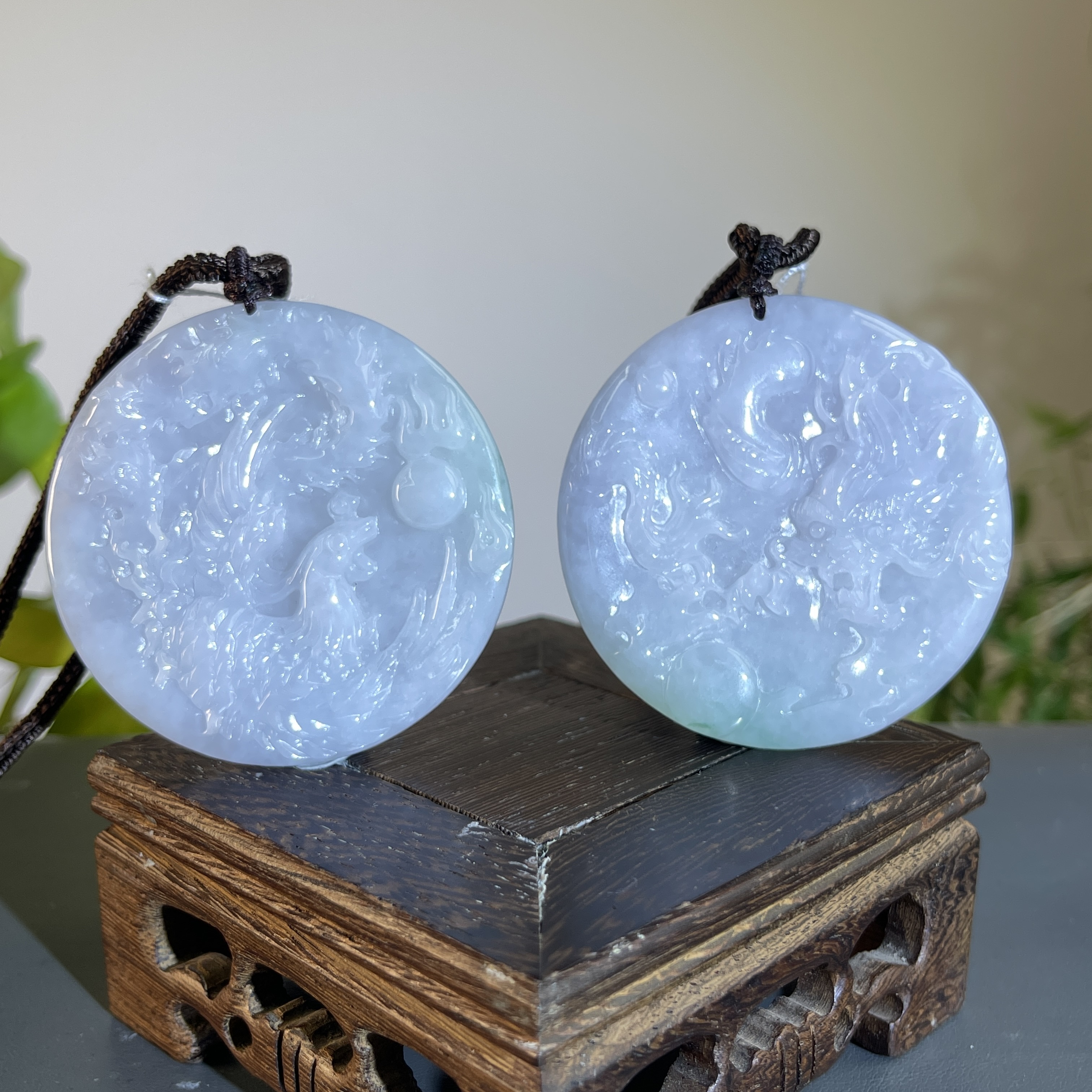 JXB07-47  天然缅甸A货翡翠 龙凤对牌