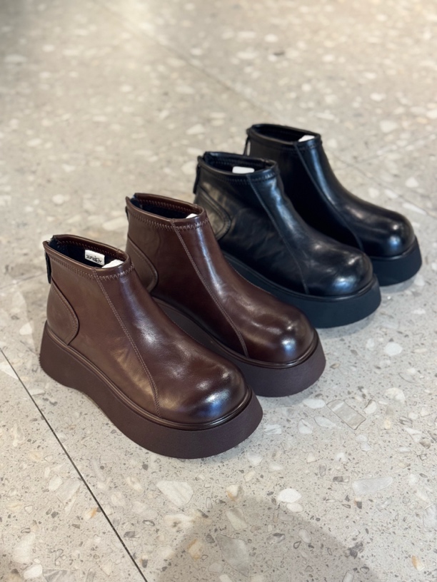 大圆头松糕鞋厚底短靴棉靴女鞋637-83女鞋