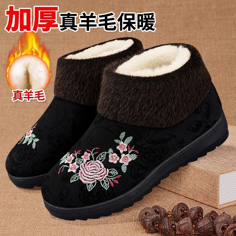 2025加绒加厚老北京布鞋女真羊毛保暖奶奶鞋防滑舒适不累脚妈妈鞋