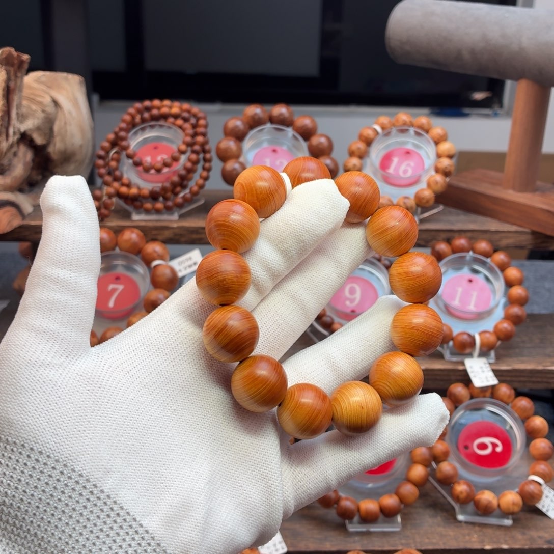 手串/手链柏木（崖柏）18骨料蚕丝纹玉化甜香