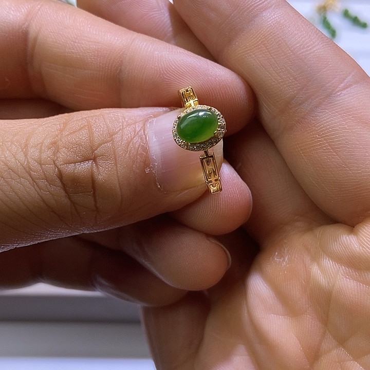 和田玉（碧玉）银S925镀金镶嵌戒指