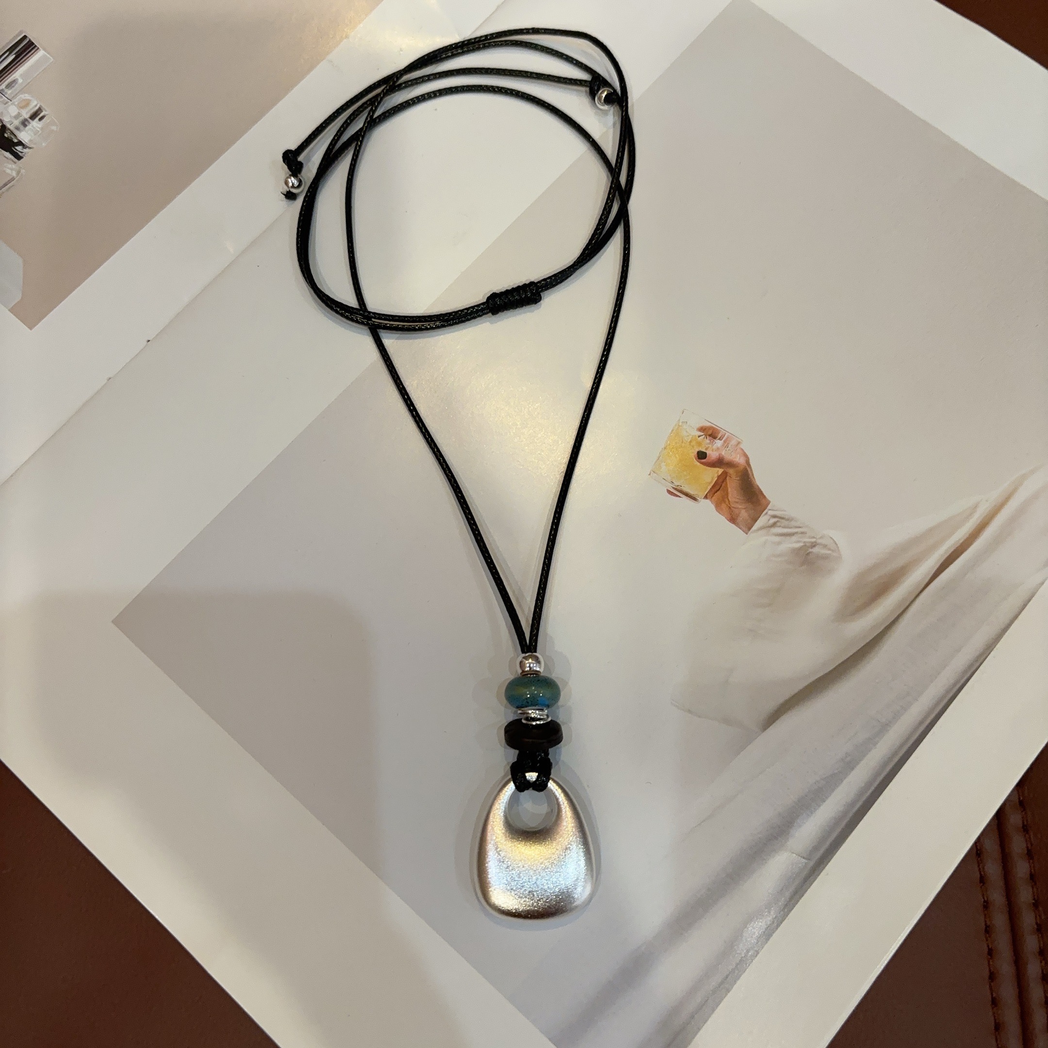 铜合金皮质项链 豆豆6 铜渡白金拉丝款项链实心时尚饰品-DQQ77932