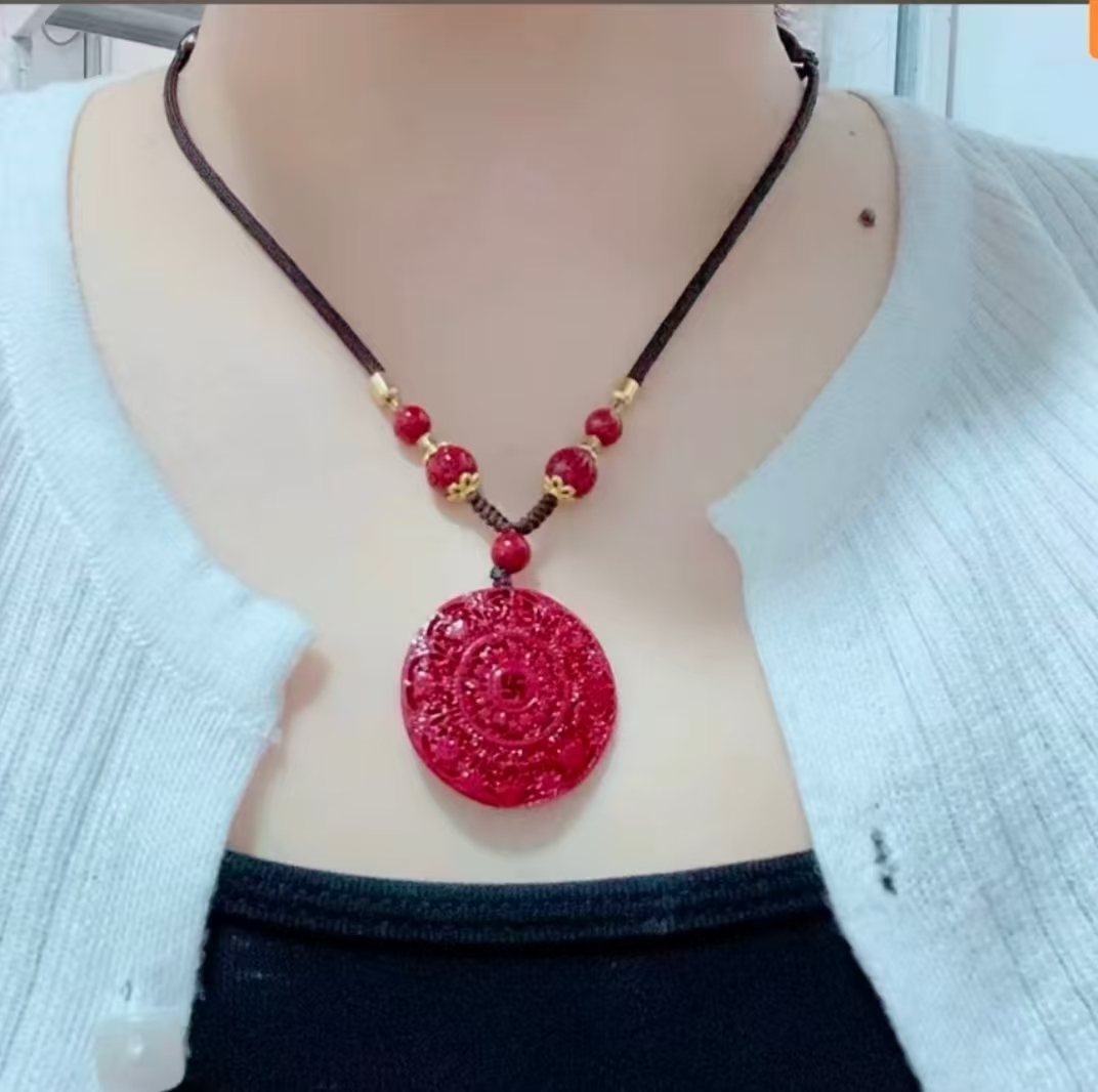 含辰砂工艺品【正品朱砂】高含量紫金砂八宝罗盘吊坠