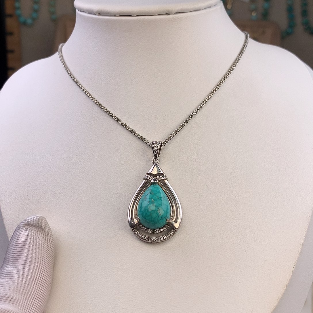 绿松石银S925镶嵌吊坠(不含链)