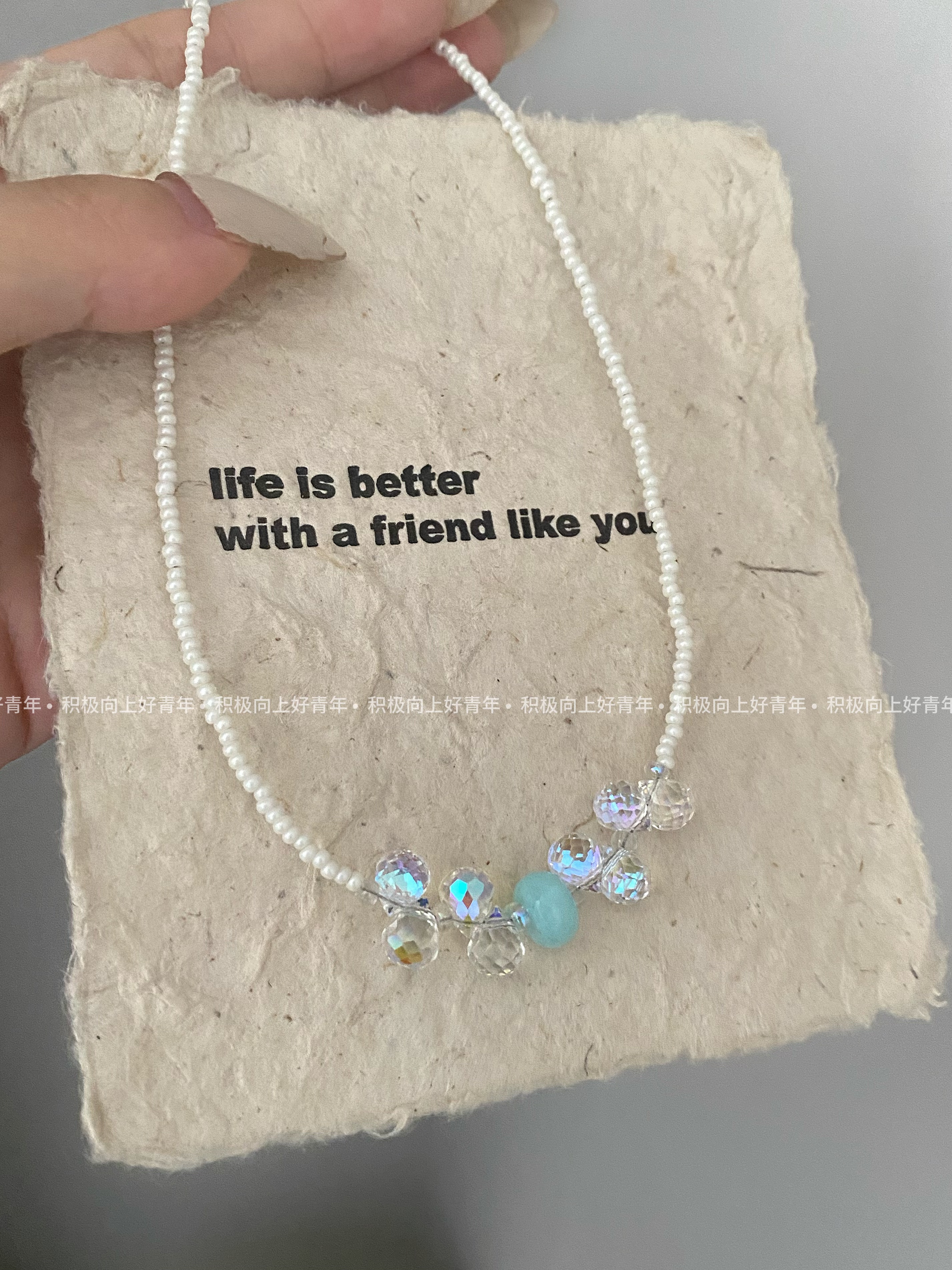 钛钢合成锆石项链 2025春夏新款简约清新素款炫彩人鱼泪项链