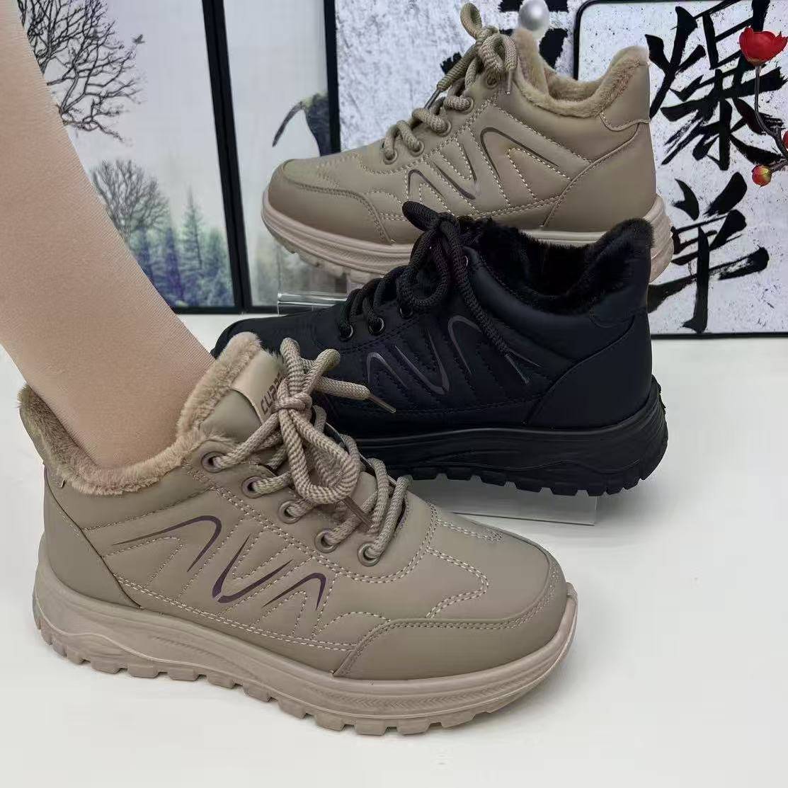 冬季新款加绒保暖老爹鞋厚底防滑休闲鞋平底老北京布鞋女棉鞋