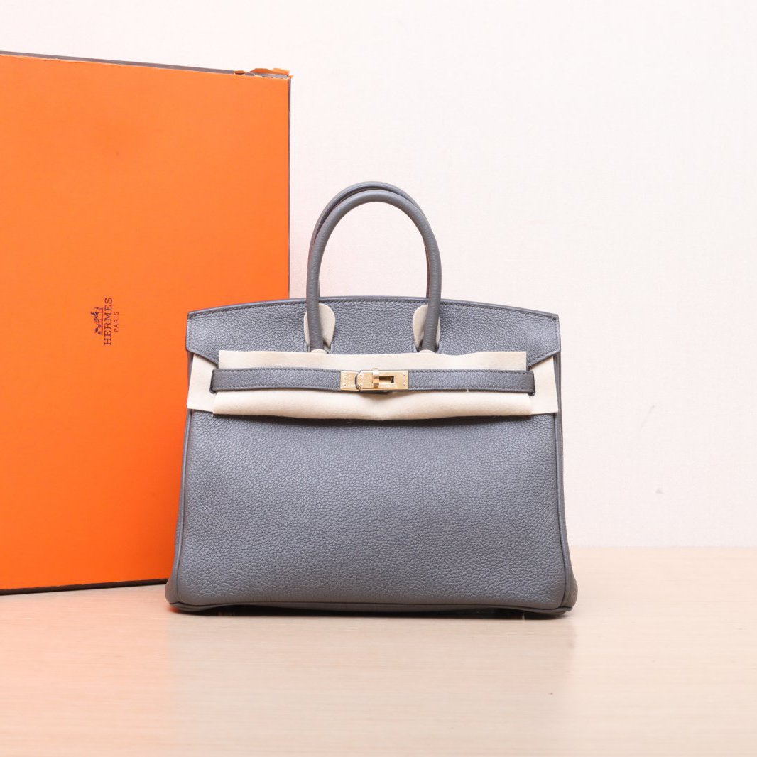 95新 Hermes/爱马仕 小花6欢 Birkin 25积雨云灰 Togo皮Z刻金扣