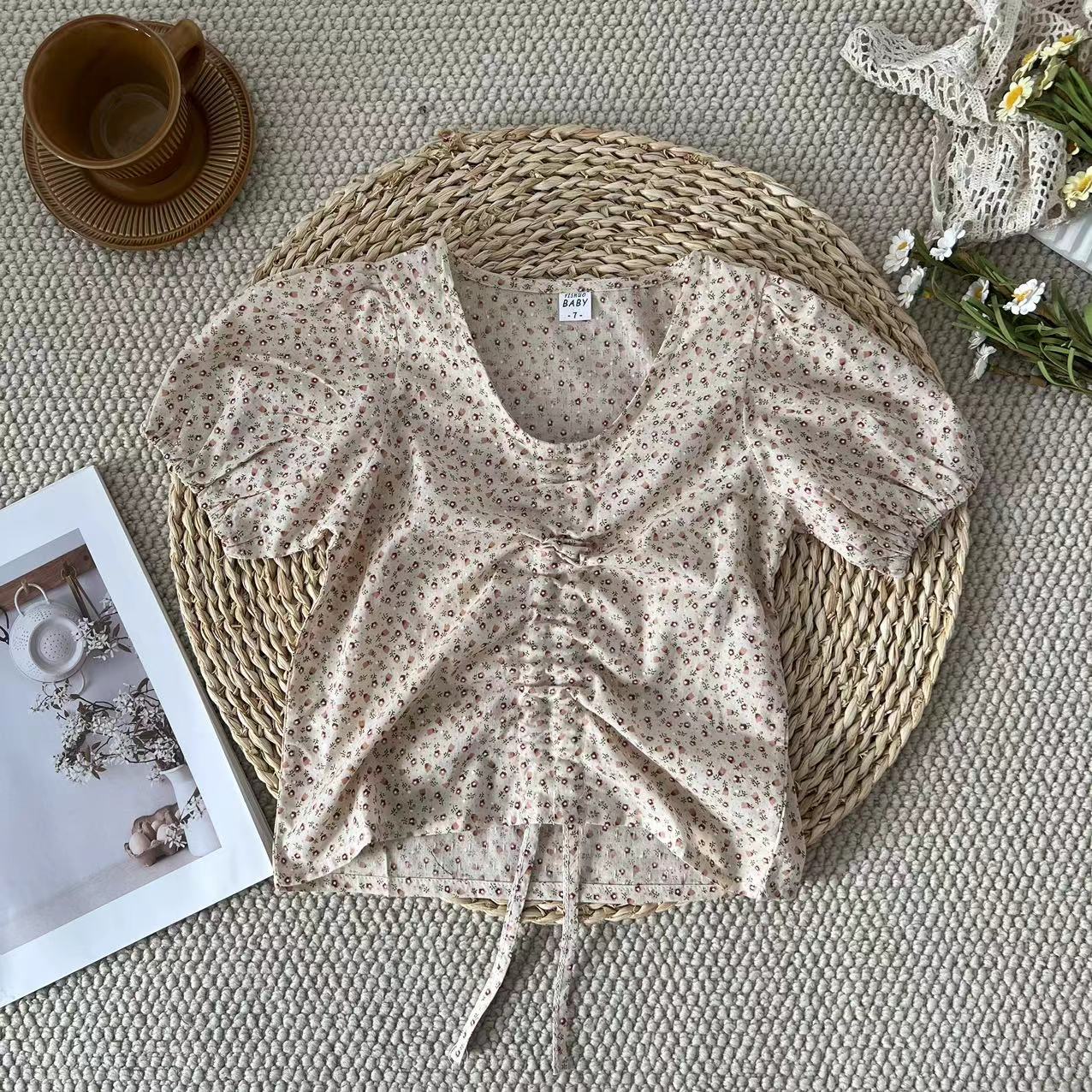 女童20252夏季新款洋气碎花短袖B2236