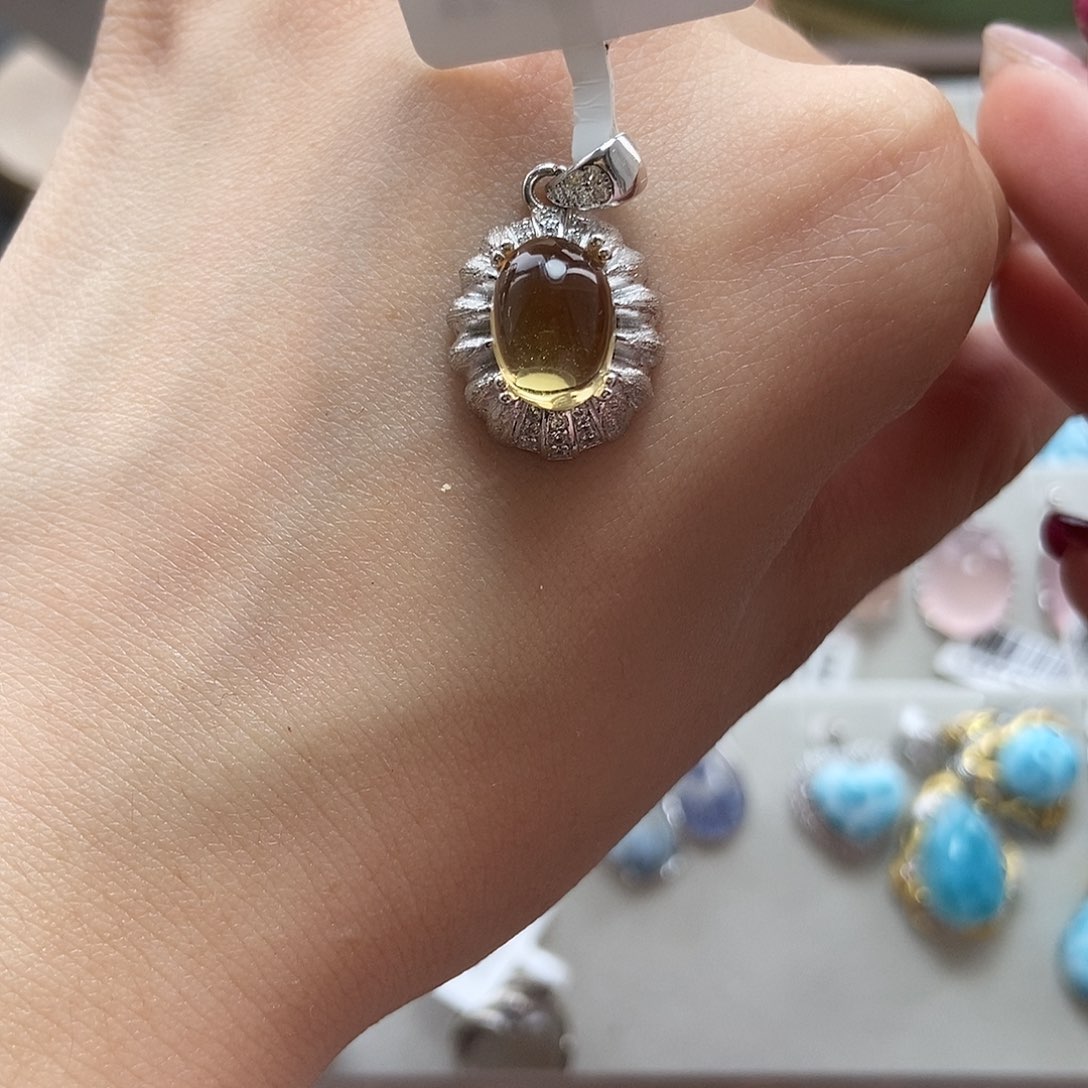 水晶戒指银S925镶嵌o*巴西黄吊坠