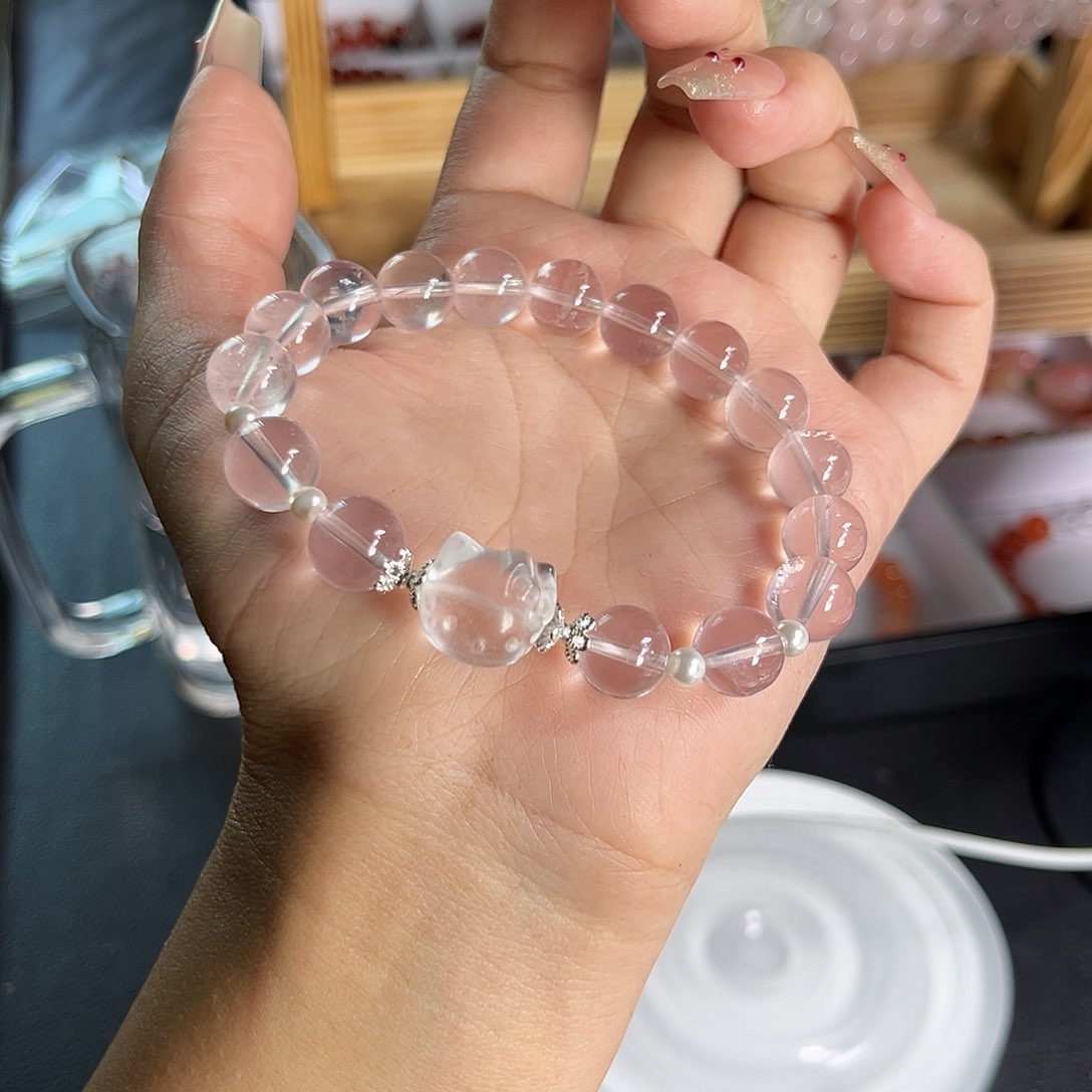 水晶手串未镶嵌敏****敌粉水晶 10mm