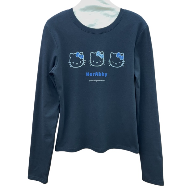 南油小众新款小猫印花长袖修身T恤88075