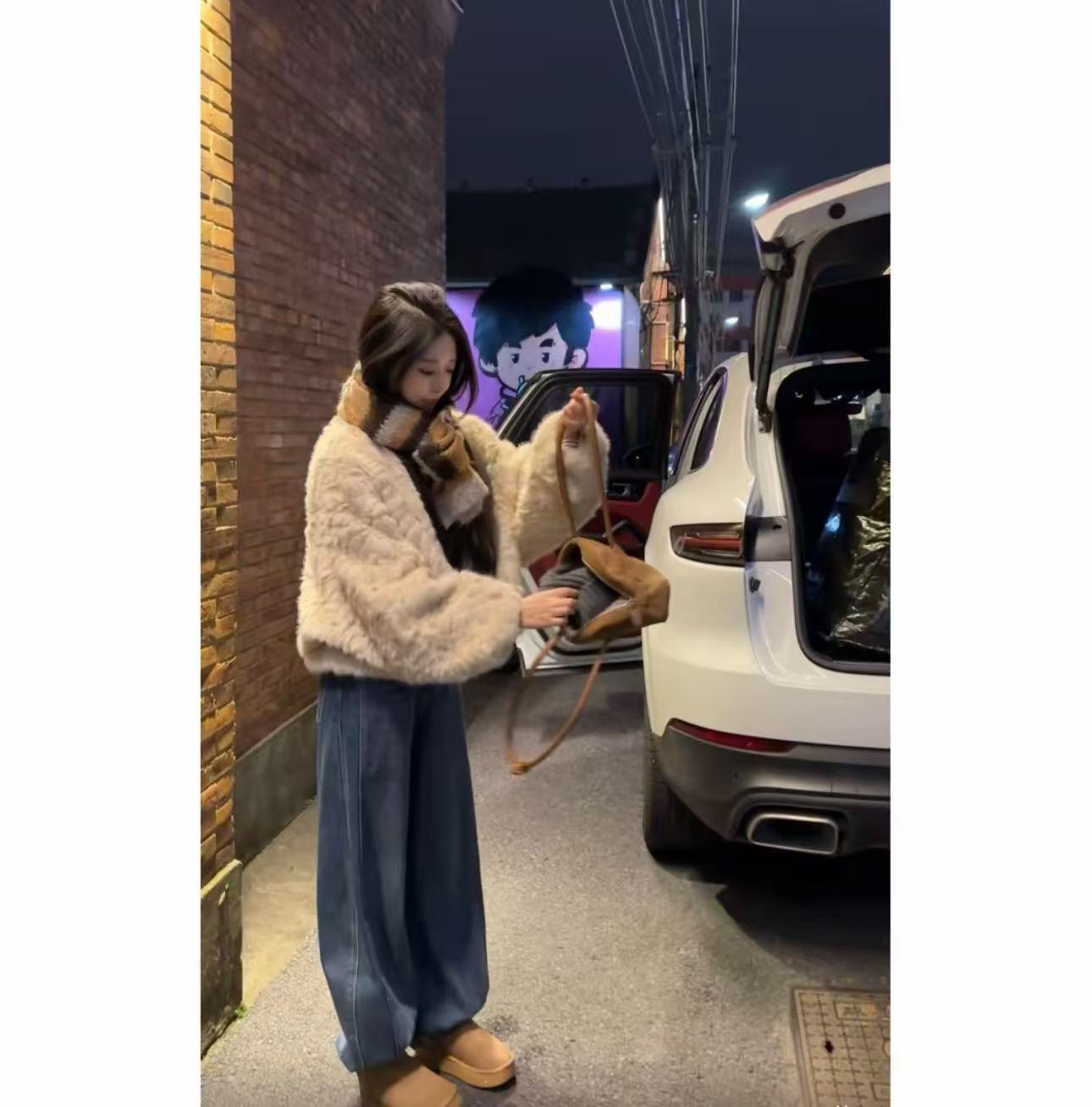 25新品环保小湖羊皮毛一体蝙蝠袖毛毛外套-88075