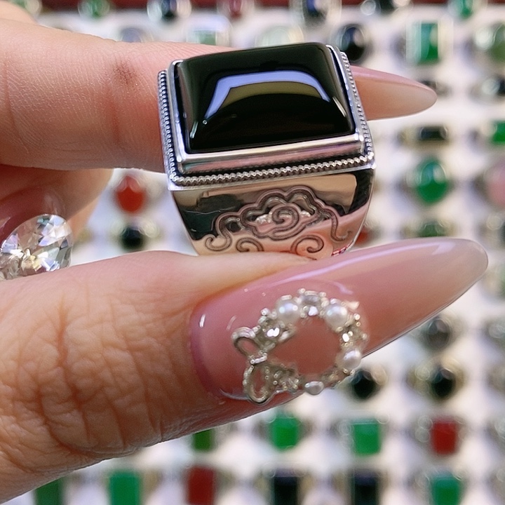 银S925镶嵌戒指玛瑙/玉髓兰****务