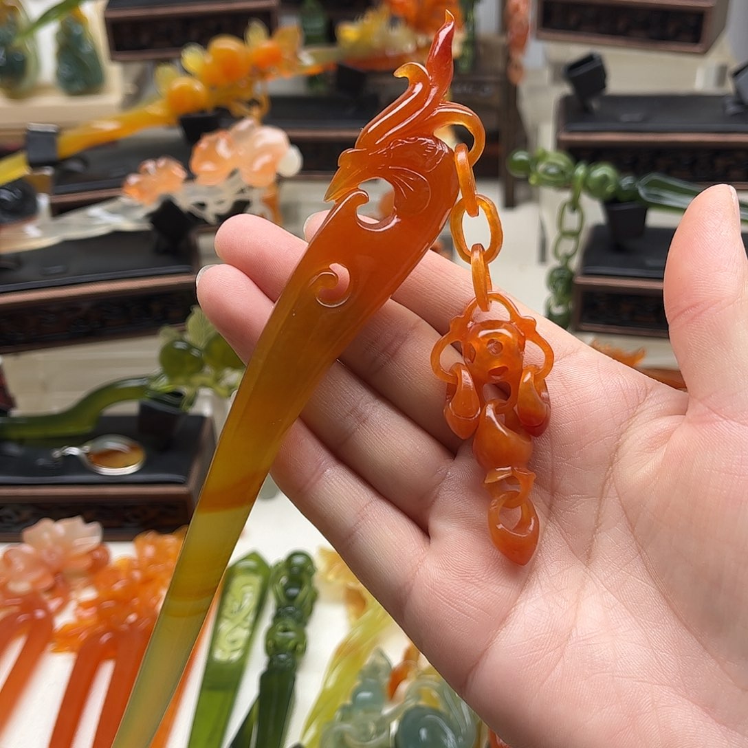 蛇纹石玉未镶嵌岫玉发簪苯*儿