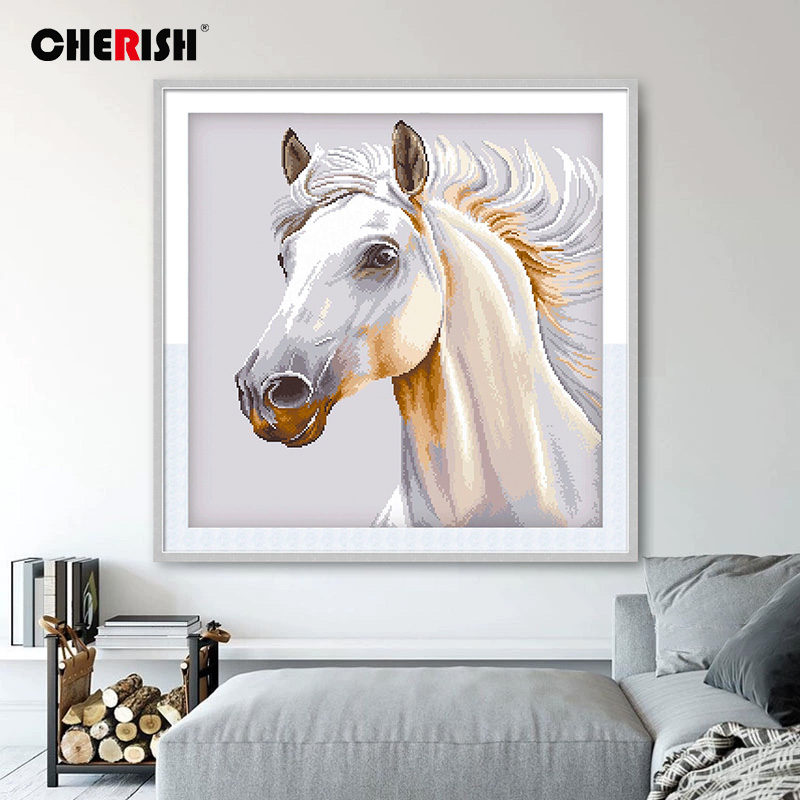 珍爱14CT精致小格白马十字绣2025新款线绣马头客厅卧室餐厅满绣画